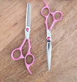 Kashi Hair Scissors Set,  Cutting Shears (P-3460) and Thinning Shears (P-3430T) Japanese Stainless Steel, Pink Color,